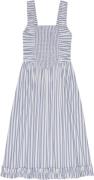 Ganni Stripe Cotton Midi Strap Smock Dres Kvinde Egret Midi Kjoler Str...