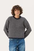 Part Two Leslypw PU Kvinde Navy Jacquard Sweaters Str L - hos Magasin