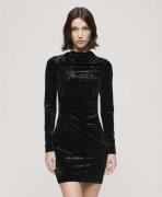 Superdry Velvet Longsleeved Mini Dress Kvinde Black Midi Kjoler Str 10...