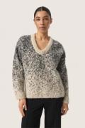 Soaked in Luxury Slvenessa Pullover Kvinde Oatmeal And Grey Jaquard Sw...