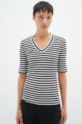 InWear Dagnaiw Striped V Tshirt Kvinde Whisper White/ Midnight Magic K...