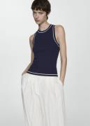 MANGO Knitted top With Contrasting Finish Kvinde Navy Tanktoppe Str L ...