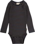 PETIT PIAO Body L/S Modal Striped Str 80 cm - Chocolate Brown/i Langær...