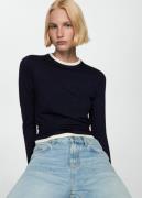 MANGO Contrast Trim Sweater Kvinde Navy Sweaters Plus Size Str L - hos...