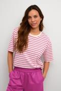 Kaffe Kawinny 1/2 Sleeve Tshirt Kvinde Ant. White/fuchsia Stripe Kortæ...