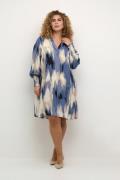 Kaffe Curve Kcbella Smock Dress Kvinde Blue Abstract Print Midi Kjoler...