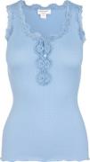 Rosemunde Silk top w/ Button & Lace Kvinde Heaven Blue Toppe Str L - h...