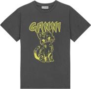 Ganni Basic Jersey Kitty Relaxed Tshirt Kvinde Volcanic Ash Yellow Kor...