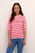 Kaffe Kamala Striped Knit Kvinde Pink Mist/cayenne Stripe Kortærmede T...