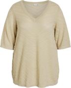 Evoked Vila Viesty Vneck 2/4 Glitter Knit Top/ Kvinde Birch/light Gold...