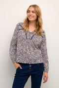 Cream Crbetri Blouse Kvinde Small Poppy Flower Navy Langærmede Bluser ...