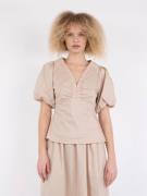 Neo Noir Irina Poplin Blouse Kvinde Dark Sand Langærmede Bluser Str 42...