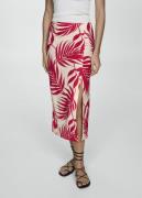 MANGO Printed Skirt With Slit Kvinde Light Beige Midi Nederdele Str 40...