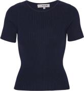 A-VIEW Rib Knit Short Sleeve top Kvinde Navy Kortærmet Strik Tight Fit...