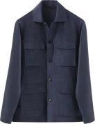 ETON Navy Blue Wool Linen Drawstring Overshirt Mand Blå Overshirts Str...