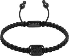 Nialaya Men's Black String Bracelet With Black CZ Flatbead M - Armbånd...