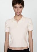 MANGO Poloneck T-shirt Kvinde Light Beige Kortærmet Strik Str L - hos ...