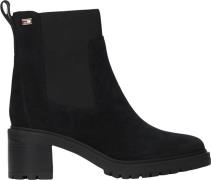 Tommy Hilfiger Flag MID Heel Suede Chelsea Kvinde Black Støvletter Str...