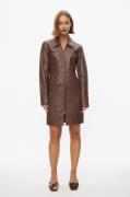 Oval Square Deep Leather Zip Dress Kvinde Cappucino Korte Kjoler Str L...