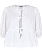 Ganni Cotton Poplin Peplum Blouse Kvinde Bright White Langærmede Bluse...