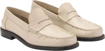 MANGO Leather Loafers Kvinde Light Beige Loafers Str 40 - Læder hos Ma...