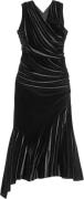 Ganni Velvet Jersey Ruched Crossover Dres Kvinde Black Midi Kjoler Str...