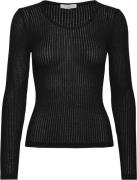 Rosemunde Belize Long Sleeve Pointelle Tshirt Kvinde Sort Langærmede B...