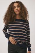 Magasin Mabel 2 100% Cashmere Kvinde Sand / Navy Stripe Sweaters Str L...