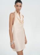 MANGO Draped Neck Satin Dress Kvinde Light Beige Korte Kjoler Str L - ...