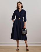 Lauren Ralph Lauren Silky Strtch Cottondress W/ Belt Kvinde Lauren Nav...