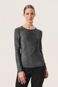 Soaked in Luxury Slskylara Round Neck LS Kvinde Silver Langærmede Blus...