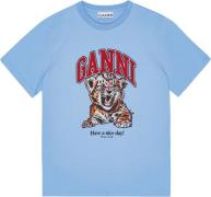 Ganni Basic Jersey Tiger Relaxed Tshirt Kvinde Blissful Blue Kortærmed...