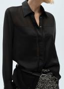 MANGO Hidden Button Chiffon Shirt Kvinde Black Langærmede Skjorter Str...