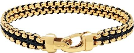 Nialaya Men's Black Woven 8mm Box Chain Bracelet in Gold M - Armbånd S...