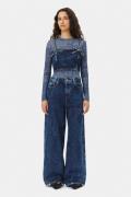 Ganni Crinkled Future Denim Marri Kvinde Mid Blue Stone Wide Jeans Str...