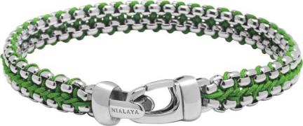 Nialaya Men's Green Woven 8mm Box Chain Bracelet in Silver M - Armbånd...