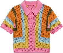 MANGO Combined Crochet Polo Shirt Kvinde Pink Kortærmet Strik Str L - ...