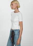 MANGO Shortsleeve Knitted T-shirt Kvinde Natural White Kortærmet Strik...