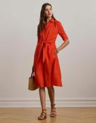 Lauren Ralph Lauren Soft Drapey Linendress Kvinde Orange Lily Midi Kjo...