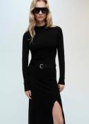 MANGO Side Slit Knit Dress Kvinde Black Maxi Kjoler Str L - Bomuld hos...