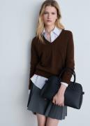 MANGO Vneck Knit Sweater Kvinde Dark Brown Sweaters Str L - hos Magasi...