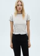 MANGO Contrast Trim Crop top Tshirt Kvinde White Kortærmede T-shirts S...