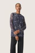 Soaked in Luxury Slavetta Tee LS Kvinde Navy Swirl Print Toppe Regular...