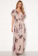 Goddiva Flutter Floral Maxi Dress Latte M (UK12)