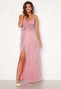 Goddiva Glitter Wrap Front Maxi Dress Pink M (UK12)