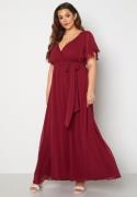 Goddiva Curve Flutter Sleeve Chiffon Maxi Curve Dress Berry 46 (UK18)