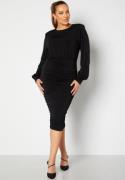 John Zack Curve Long Sleeve Rouched Midi Dress Black 48 (UK20)