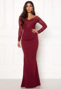 Goddiva Lace Trim Maxi Dress Wine XXS (UK6)