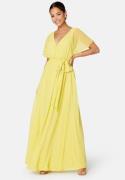 Goddiva Flutter Chiffon Maxi Dress Soft Lemon XXL (UK18)