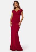 Goddiva Bardot Pleat Maxi Dress Wine M (UK12)